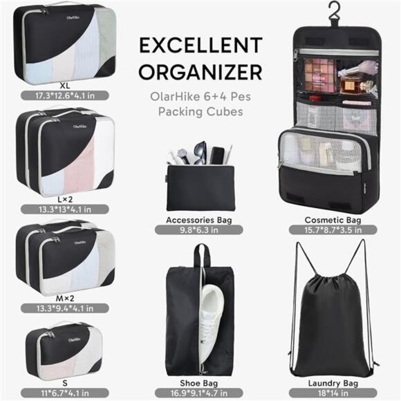 10 Set Sturdy Packing Cubes for Suitcases, Travel Essentials,Anti-Tear Stitching - Picture 2 of 7